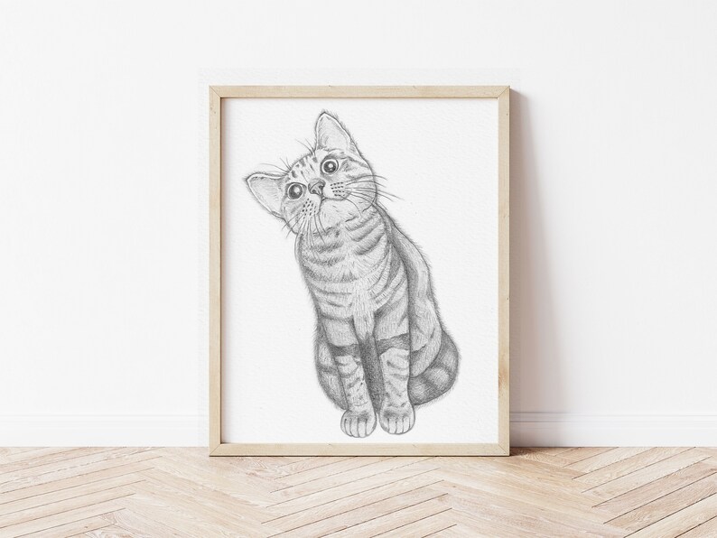 Printable wall art Instant Download Pencil Drawing Cat Printable Cat Lover Gift Cat Nursery Print Cat's everyday life Smile imagem 1