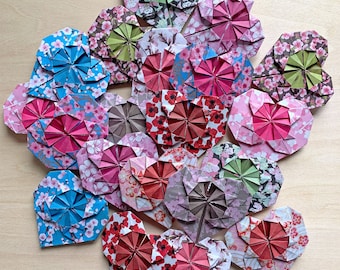 Free Shipping* 10 origami hearts in Cherry Blossoms (Sakura) pattern origami paper for Weddings, Party, Card, Invitation and Gift decoration