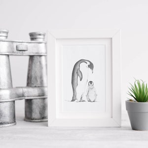 Printable wall art Instant Download Pencil Drawing Penguin Lover Gift Nursery Print Family Love Mothers Love image 2