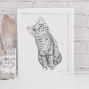 Printable wall art Instant Download Pencil Drawing Cat Printable Cat Lover Gift Cat Nursery Print Cat's everyday life Smile imagem 2