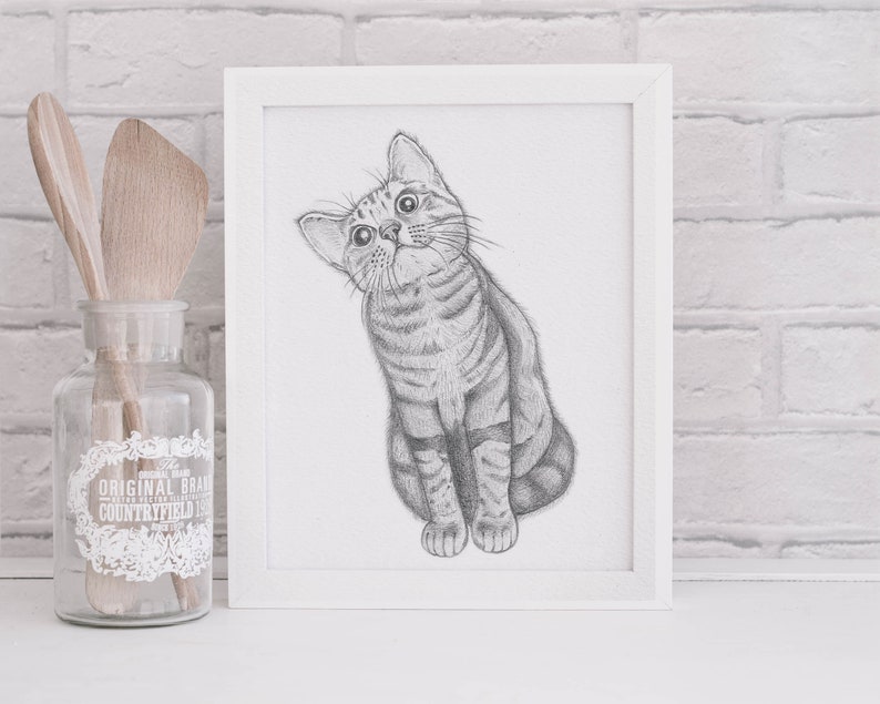 Printable wall art Instant Download Pencil Drawing Cat Printable Cat Lover Gift Cat Nursery Print Cat's everyday life Smile imagem 2