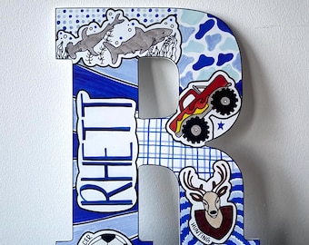 Custom Wooden Initial Wall Art: Kids Room Decor, Personalized Gift | Hand-painted & Customizable