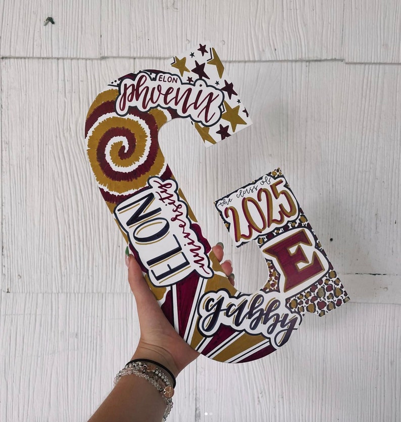 Custom College Wooden Letter (13 inch) | Custom Dorm Decor | Graduation Gift | Hand-painted & Customizable image 3