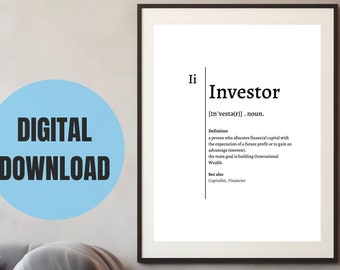 Printable Motivational Wall Art - DEFINITION INVESTOR | Wall Decor Office - Motivation Canva | DIGITAL Poster in various printing sizes