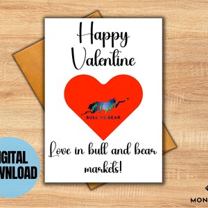 Biglietto di San Valentino stampabile Toro e Orso, San Valentino del mercato azionario, per donna, per uomo, Biglietto di San Valentino DIGITALE Day Trader, Biglietto 5x7"