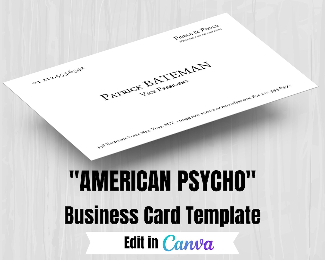 Printable Business Card American Psycho Style Patrick Bateman Business Printable Business Card American Psycho Style Patrick Bateman Business