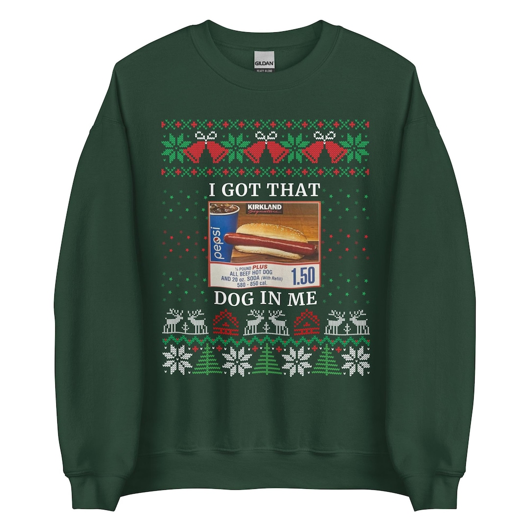 COSTCO I Got That Dog in Me アグリー クリスマス セーター |コストコのホットドッグモチーフの面白いクリスマスセーター  |コストコのクリスマスプレゼント - Etsy 日本, image size:1080x1080