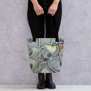 Borsa tote dollaro | Borsa con stampa di denaro all-over | Regalo divertente del mercato azionario | Borsa da commerciante alla moda | Sacco porta soldi all-over