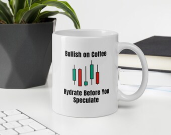 Bullish on Coffee Mug – Trading Candles, Stock Market Humor, Gift for Traders