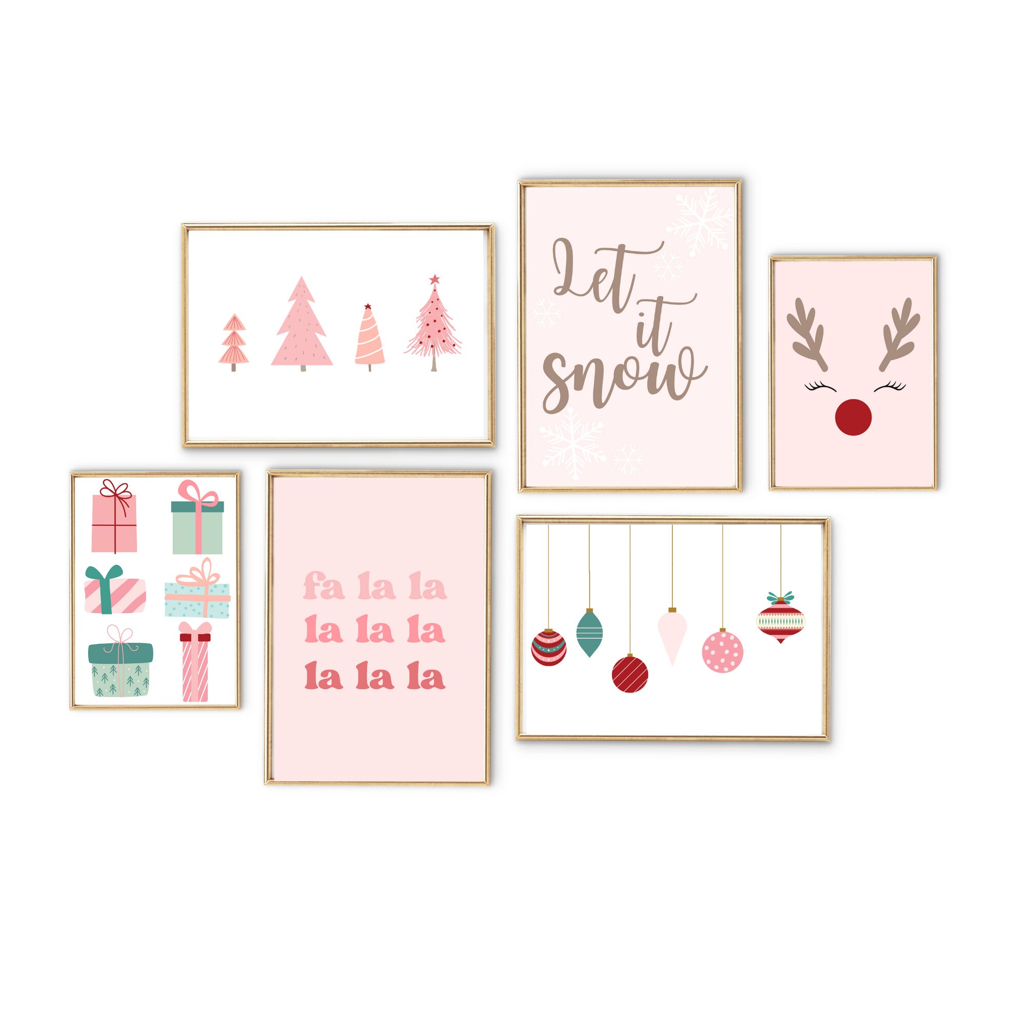 Pink Christmas Wall Art Set, Christmas Digital Download, Christmas Wall