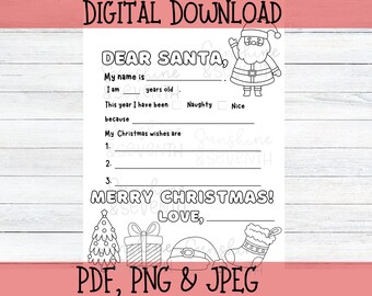 Letter to Santa Template, Coloring Letter to Santa, Printable Letter to Santa Template for Kids, Letter to Santa Template for Teachers