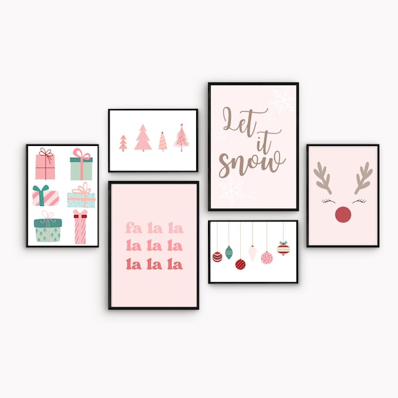 Pink Christmas Wall Art Set, Christmas Digital Download, Christmas Wall Art, Christmas Instant Download Wall Decor, Christmas Decor Pink