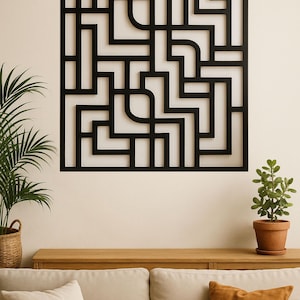 Geometrische schwarze Metall Wandkunst für Lasercut-dxf svg dwg png pdf Dateien moderne Boho-Dekor-Panel-Schnittdatei für Cnc und Silhouette