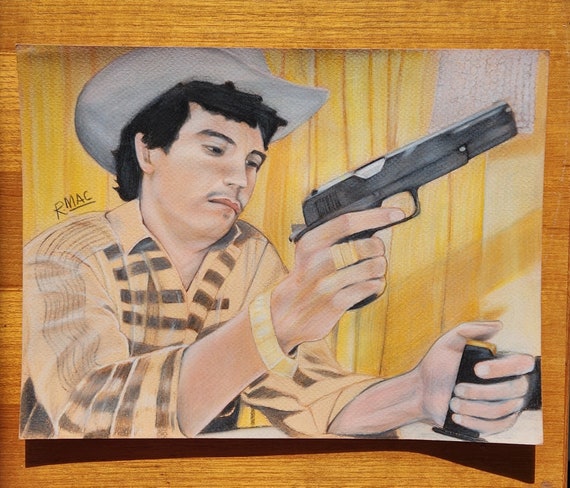 Retrato de Chalino Sanchez dibujo a lápiz de color arte de chalino sánchez Retrato de Chalino Sanchez dibujo a lápiz de color arte