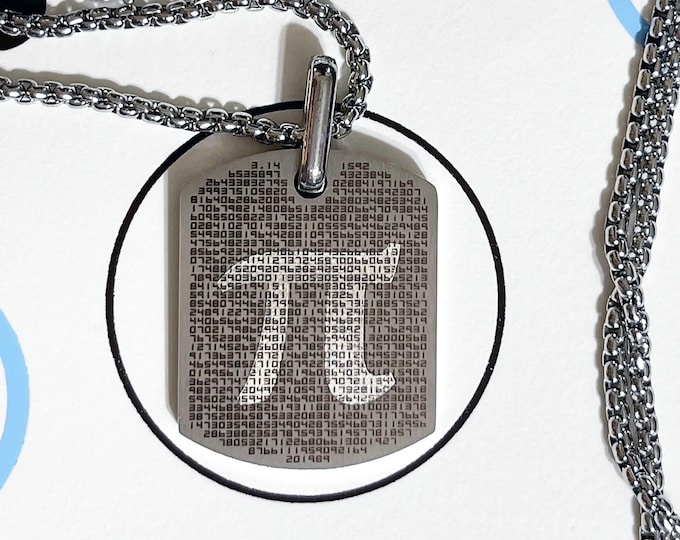 Customizable - The 1 Thousand Digits of Pi Necklace by noomeralz / Small Stainless Steel Dog Tag / Brushed Finish / Laser Engraved / Unisex