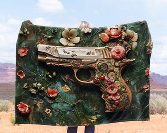Security Blanket / Rustic Blanket / Patriotism Art / Abstract Gun Art Velveteen Plush Blanket / Bold Home Decoration / Security Gift / (GN4)