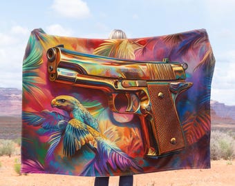 Security Blanket / Rustic Blanket / Patriotism Art / Abstract Gun Art Velveteen Plush Blanket / Bold Home Decoration / Security Gift / (GN5)