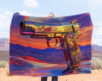 Security Blanket / Rustic Blanket / Patriotism Art / Abstract Gun Art Velveteen Plush Blanket / Bold Home Decoration / Security Gift / (GN1)