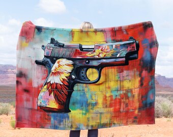Security Blanket / Rustic Blanket / Patriotism Art / Abstract Gun Art Velveteen Plush Blanket / Bold Home Decoration / Security Gift / (GN2)