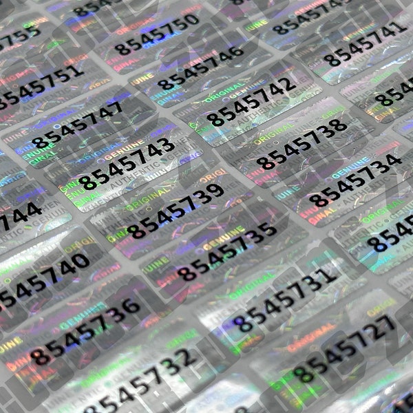 Holografische originele authentieke authentieke veiligheidslabelzegelstickers met unieke serienummers 20 x 10 mm