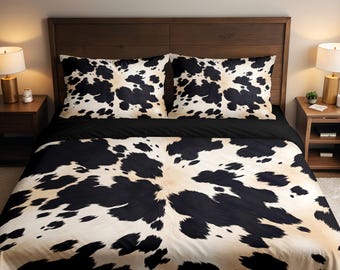 Cowhide Duvet Set Cow Skin Pattern Black White Spotted Duvet Cover US UK Australian Sizes