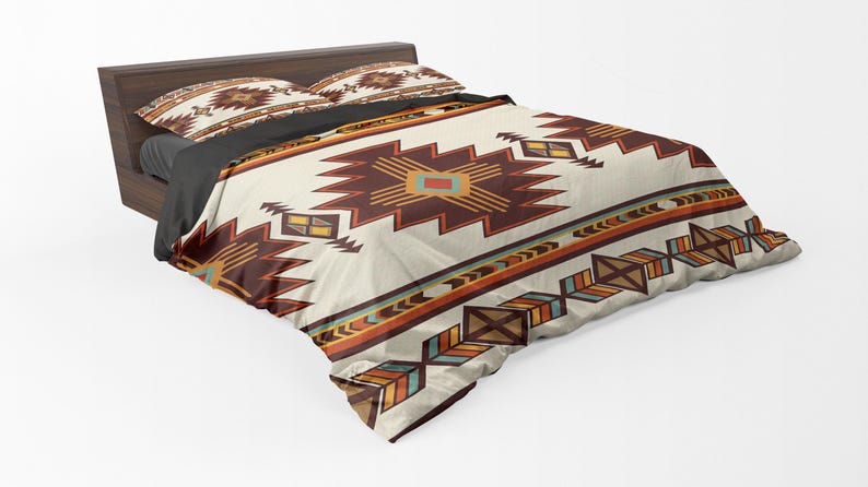 Native Indian Duvet Set Tribal American Retro Geometric Brown Aztec ...