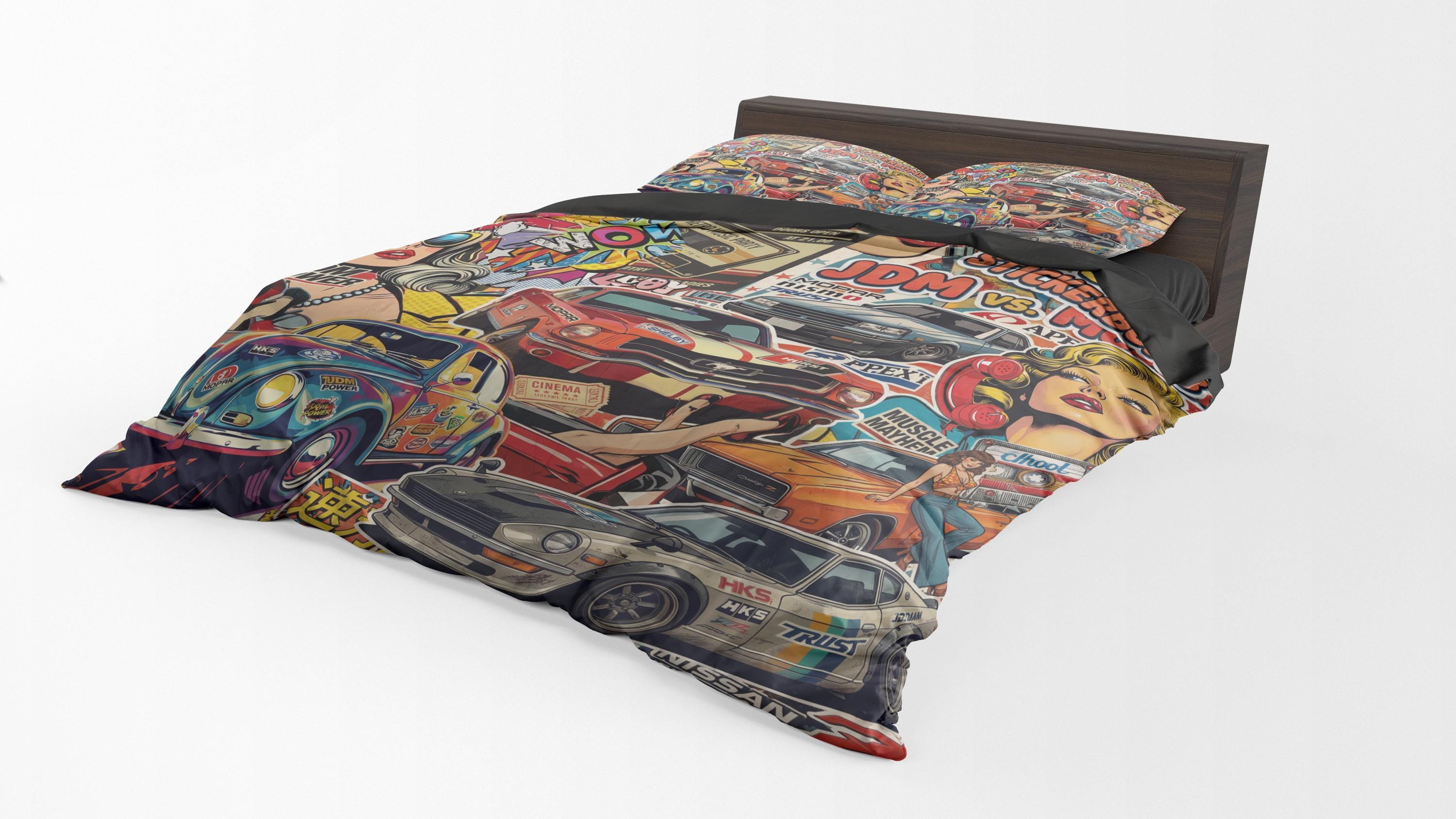 Collage Retro Cars JDM Muscle 70s Stickerbomb Duvet Cover & Pillowcase ...