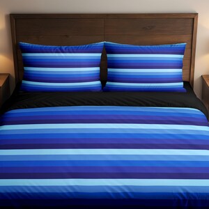 Parure de lit à rayures bleues et rétro, couette MCM à lignes diagonales, décoration bleue géométrique minimaliste, ensemble housse de couette et taie d'oreiller