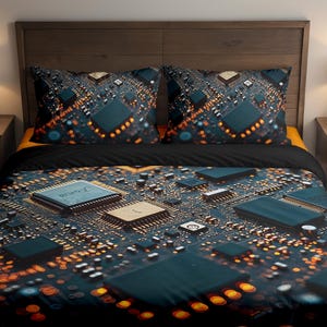 Dynamic Circuit Board Computer Chips Duvet Cover / 2 Pillows Case Bed Set (Twin,Full,Queen,King,California King)