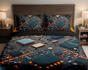 Dynamic Circuit Board Computer Chips Duvet Cover / 2 Pillows Case Bed Set (Twin,Full,Queen,King,California King)