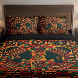 African Women Silhouettes Geometric Patterns Duvet Cover / 2 Pillows Case Bed Set