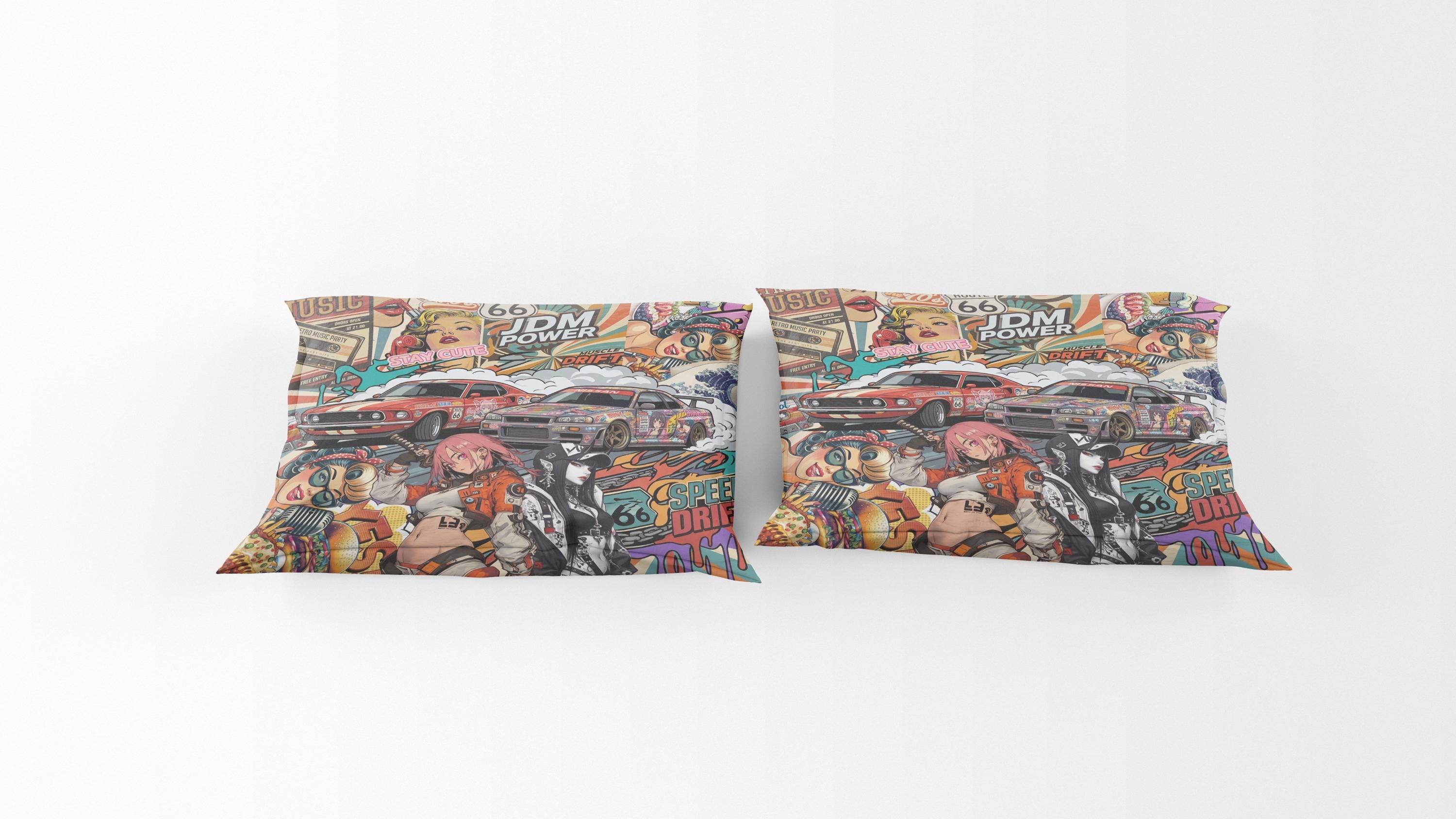 Collage JDM Muscle Cars Retro 70s Sticker Bomb Duvet Cover & Pillowcase ...