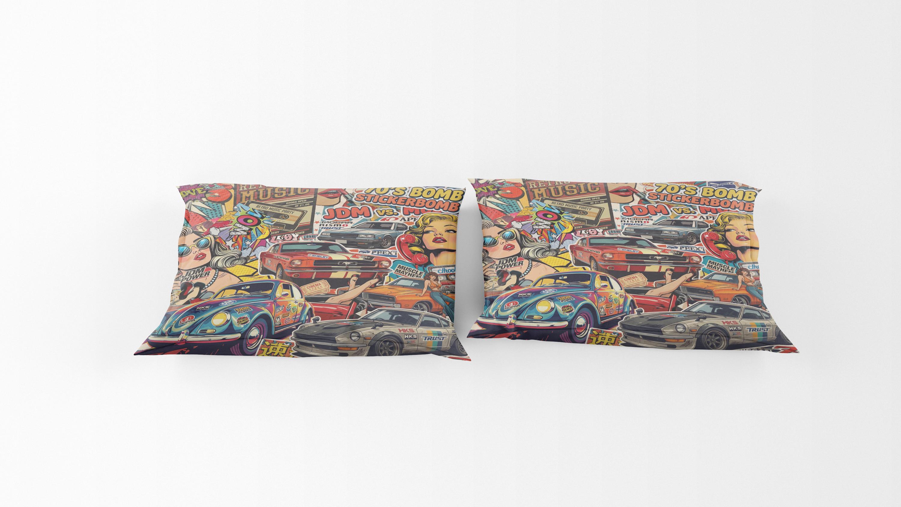 Collage Retro Cars JDM Muscle 70s Stickerbomb Duvet Cover & Pillowcase ...