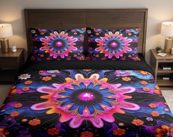 Bohemian Boho Floral Flowers Art Duvet Cover & Pillowcase Bed Set (UK/USA Sizes)