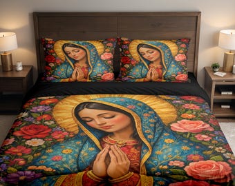 Painting Virgin Mary Floral Art Duvet Cover & Pillowcase Bed Set