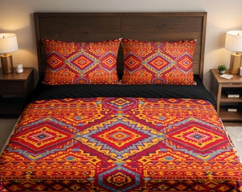 Abstract Ndebele Bedding, South African Geometric Pattern Art Duvet Cover / 2 Pillows Case Bed Set (Twin,Double,Queen,King,California King)