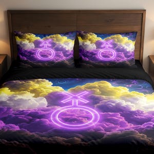 ノンバイナリー・プライド寝具、They Them 人間アイデンティティアート、ジェンダーニュートラルなインテリア、掛け布団カバー＆枕カバーセット