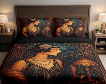 Art Deco Flapper Woman Vintage 1920s Style Fine Art Duvet Cover / 2 Pillows Case Bed Set (Twin,Double,Queen,King,California King)