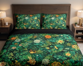 Green Leave Vintage Floral Pattern Art Duvet Cover & Pillowcase Bed Set (Twin,Double,Queen,King,California King) UK/USA Sizes