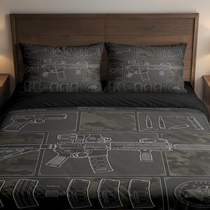 Military Tactical Gearthicnical Schematic Eotech SOCOM556 5 56 Nato Duvet Cover & Pillowcase Bed Set