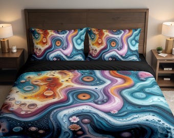 Set letto con copripiumino e 2 federe in stile lava psichedelica e colorata (Singolo, Matrimoniale, Queen, King, California King)