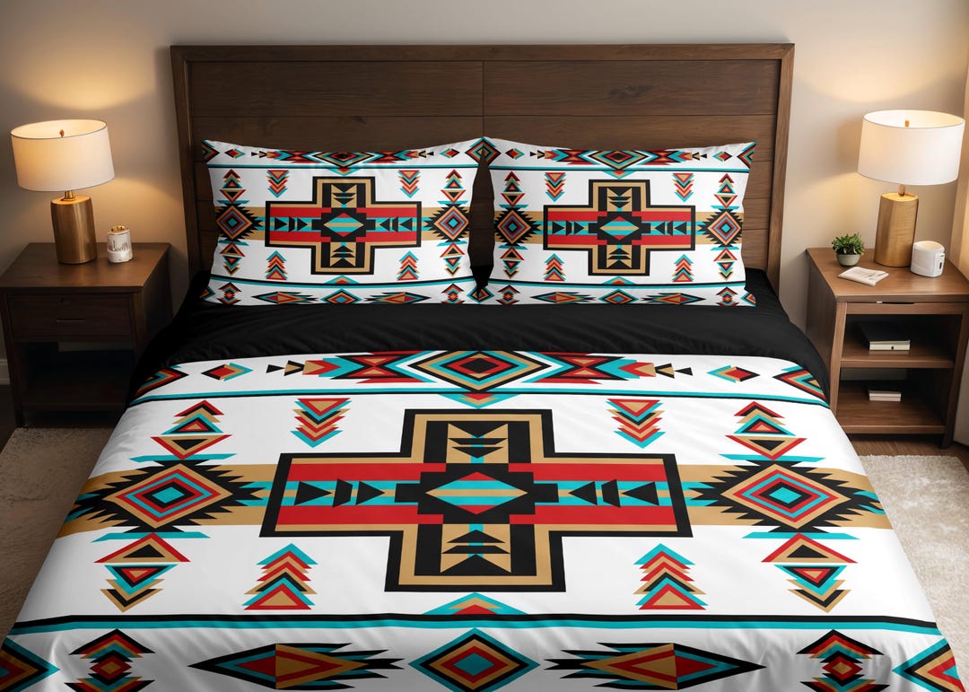 Native Indian Aztec Tribal Geometric Duvet Cover & Pillowcase Bed Set ...