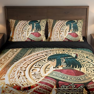 Mayan Anime Ancient Maya Hieroglyphics Cartoon Art  Duvet Cover/2 Pillows Case Bed Set (Twin,Double,Queen,King,California King)
