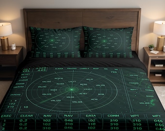 Set letto con copripiumino e federa per controllore del traffico aereo e display radar di volo, telemetria di volo e radar.