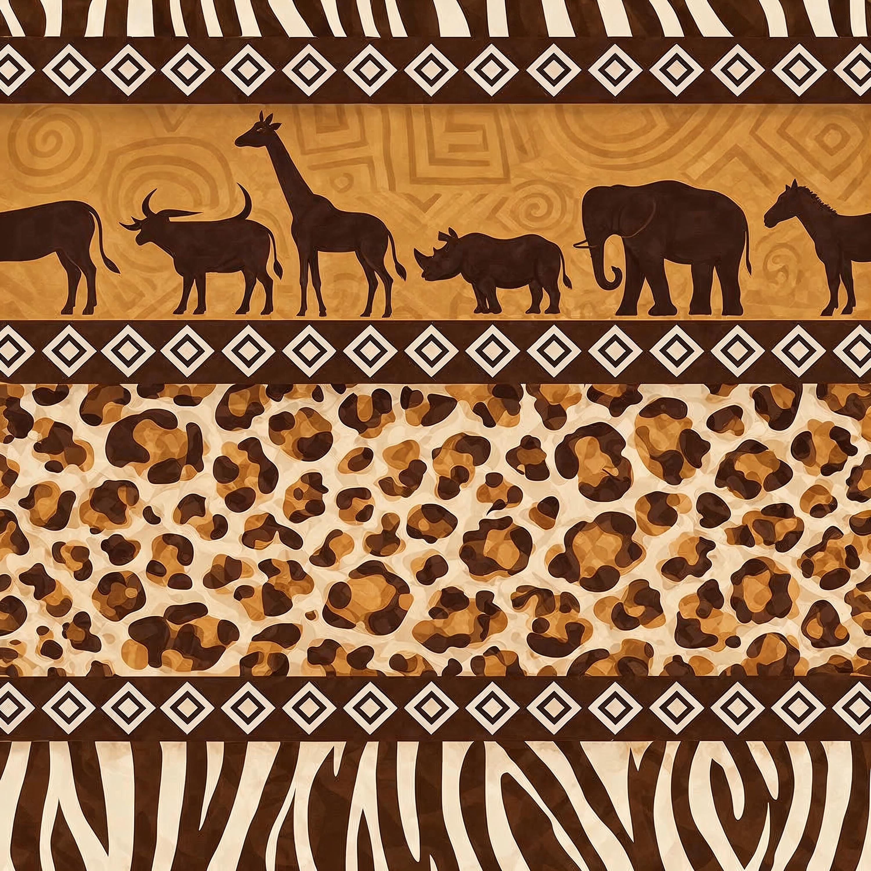 African Savanna Safari Animals Giraffe Elephant Zebra Print Design Art ...