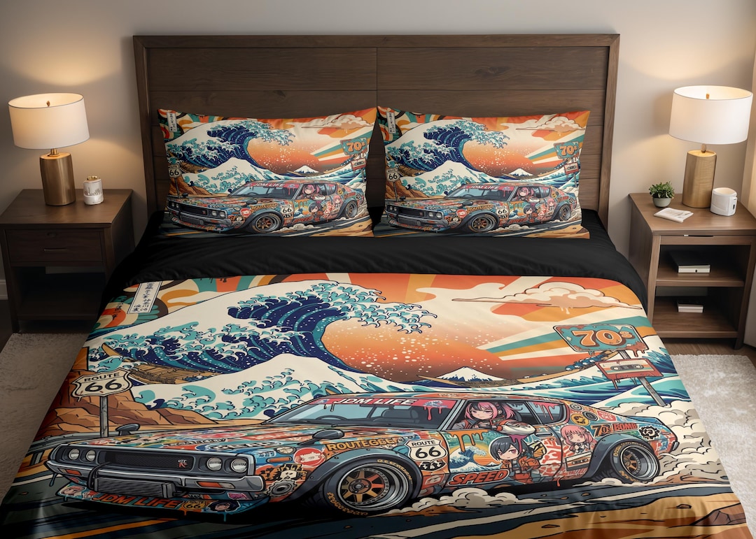 Japanese Wave JDM Muscle Car Retro 70s Sticker Bomb Duvet Cover ...