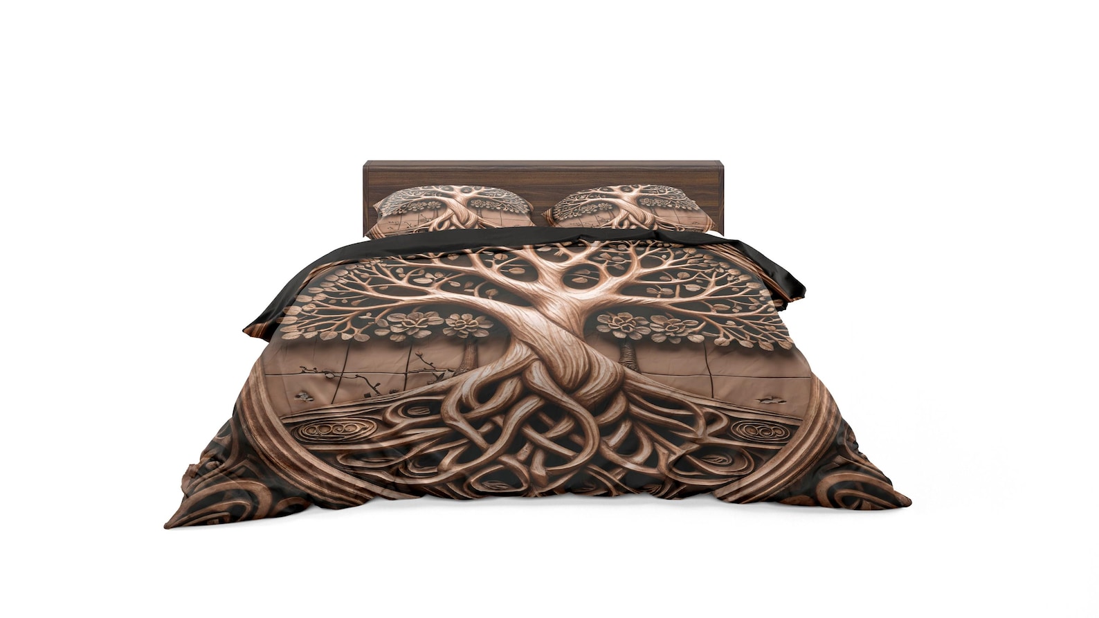 Viking Celtic Tree of Life Roots Wood Carving Art Duvet Cover/2 Pillows ...