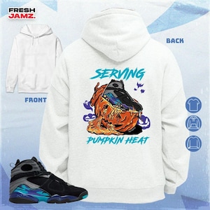 AJ 8 Aqua Pumpkin Heat, camiseta unisex, sudadera con capucha, calcetines, gorro a juego con zapatillas, camiseta de Halloween