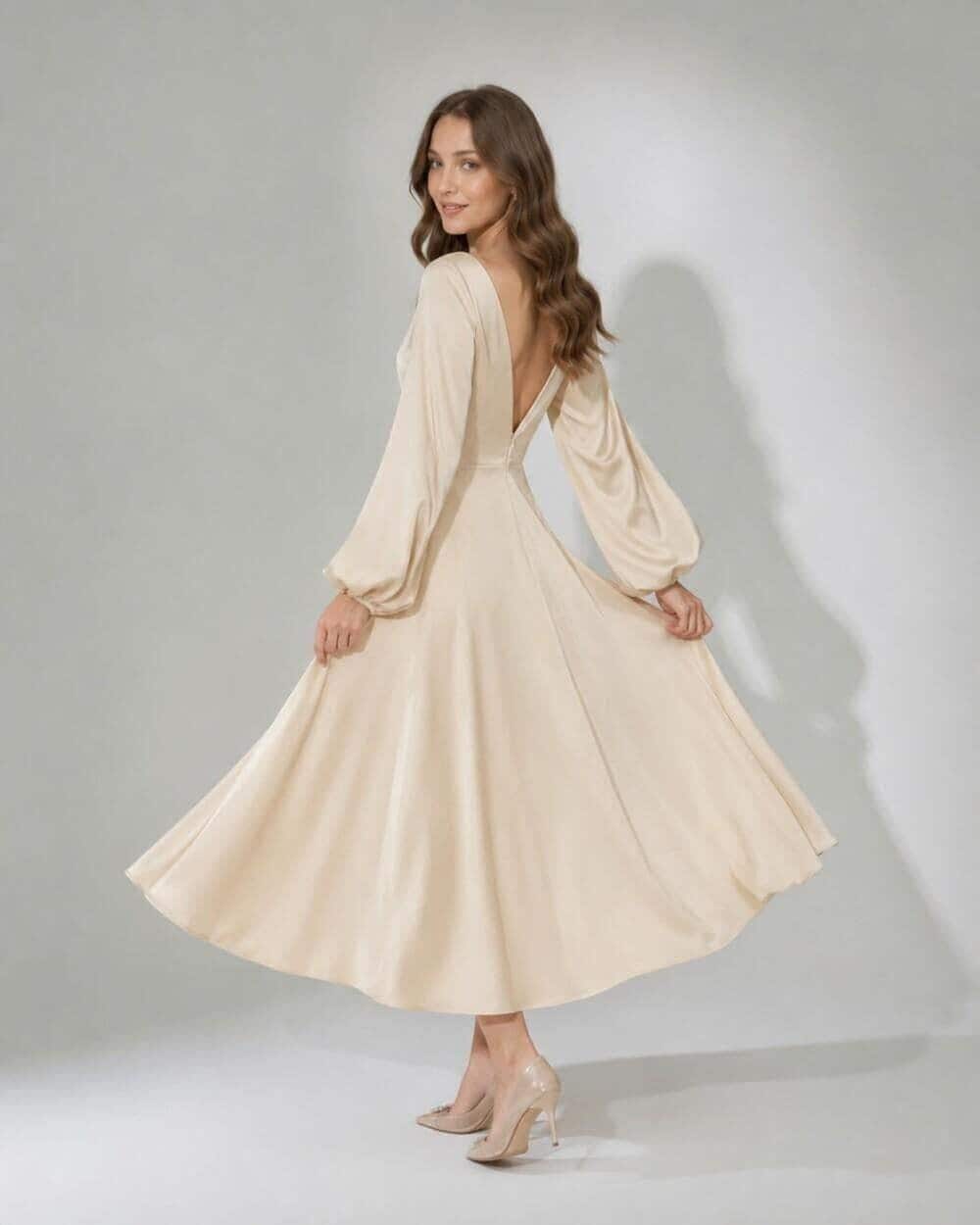Long Sleeve Ivory Cocktail Dress