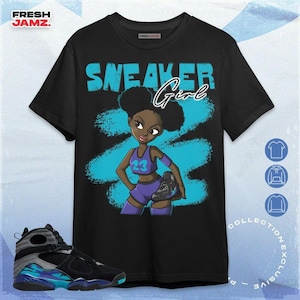 Maglietta unisex, felpa con cappuccio e cappuccio da abbinare alle sneaker, modello AJ 8 Aqua Black Sneaker Girl